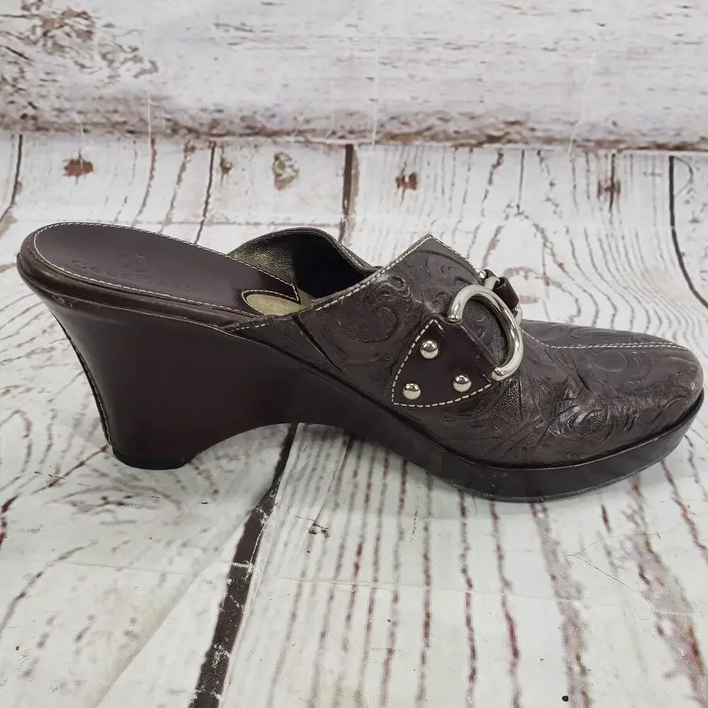 Cole Haan Women's Brown D18198 Leather Tooled Clog Mules Size 7B